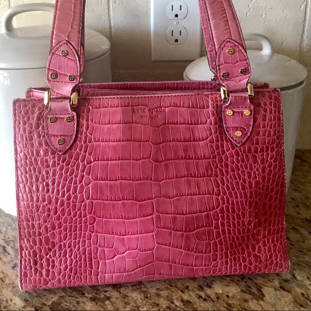 Kate Spade Pink Leather Croc Print Handbag Rare